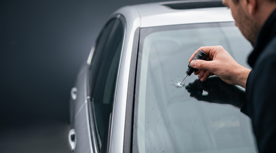 Applying Jasminthco GlassFix resin to a stone chip on a car windshield